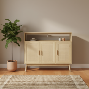 Buffet en rotin style bohème, finition naturelle, 5 pieds de hauteur, rangement pour salle à manger, salon, cuisine - Product Image 2