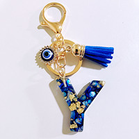 Porte-clés KRD vintage avec pendentif lettre initiale œil porte-bonheur, breloque tendance pour sac femme, ornement de mode, anneau porte-clés