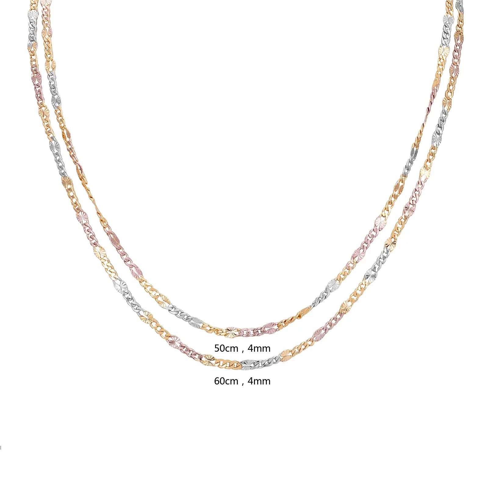 Elfic Großhandel Glieder kette 50cm 60cm 20/24inch Inital Charm Tricolor Halskette vergoldeten Schmuck Chapa de Oro Kragen Joyeria