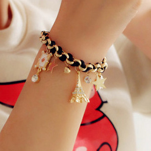 Fantasía <span class=keywords><strong>Poker</strong></span> flor encanto pulseras joyería Torre Eiffel mujeres niñas estrella joyería encanto Corea colorido pulsera regalos - Product Image 3