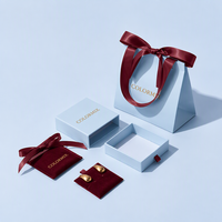 Boîtes à bijoux coulissantes en carton premium bleu clair et rouge avec logo personnalisé, coffret cadeau pour femmes avec pochette