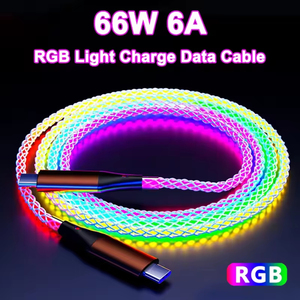 USB tipo a a tipo <span class=keywords><strong>C</strong></span> <span class=keywords><strong>PD</strong></span> cavo di ricarica rapida cavo telefonico alta velocità dati visibile Cool illuminato RGB colorato corrente a LED che scorre - Product Image 2