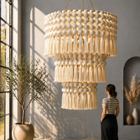 Décoration murale bohème tissée à la main avec longues pampilles, suspension lumineuse sphérique en macramé pour restaurant et salon