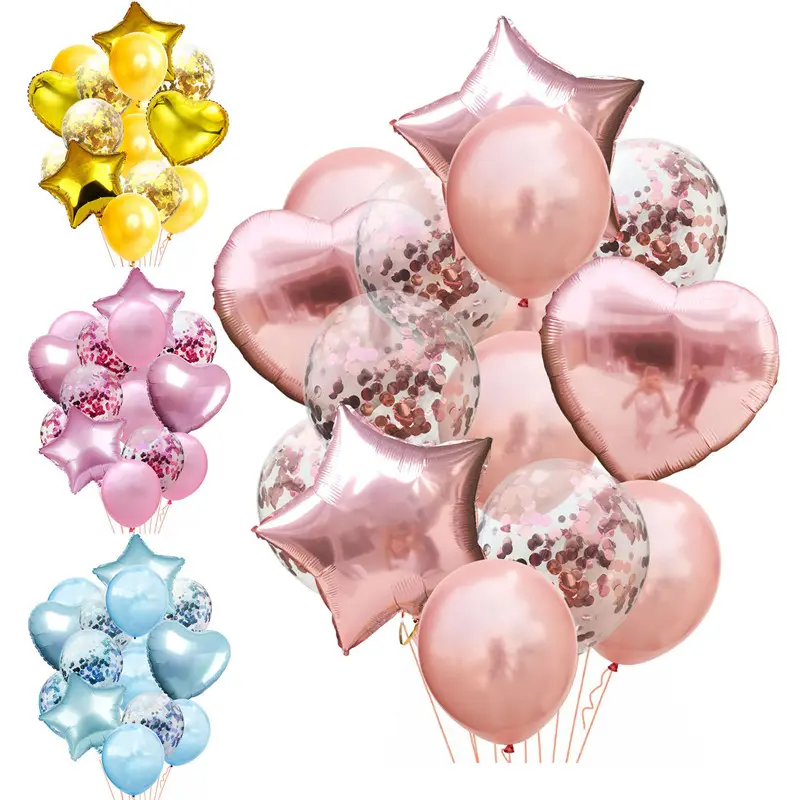 Gaya Baru 14 Buah/Lot Campuran Balon Emas Mawar Set Konfeti Balon Pesta Ulang Tahun Bola Udara Balon Pernikahan Balon Ulang Tahun Dekorasi DIY