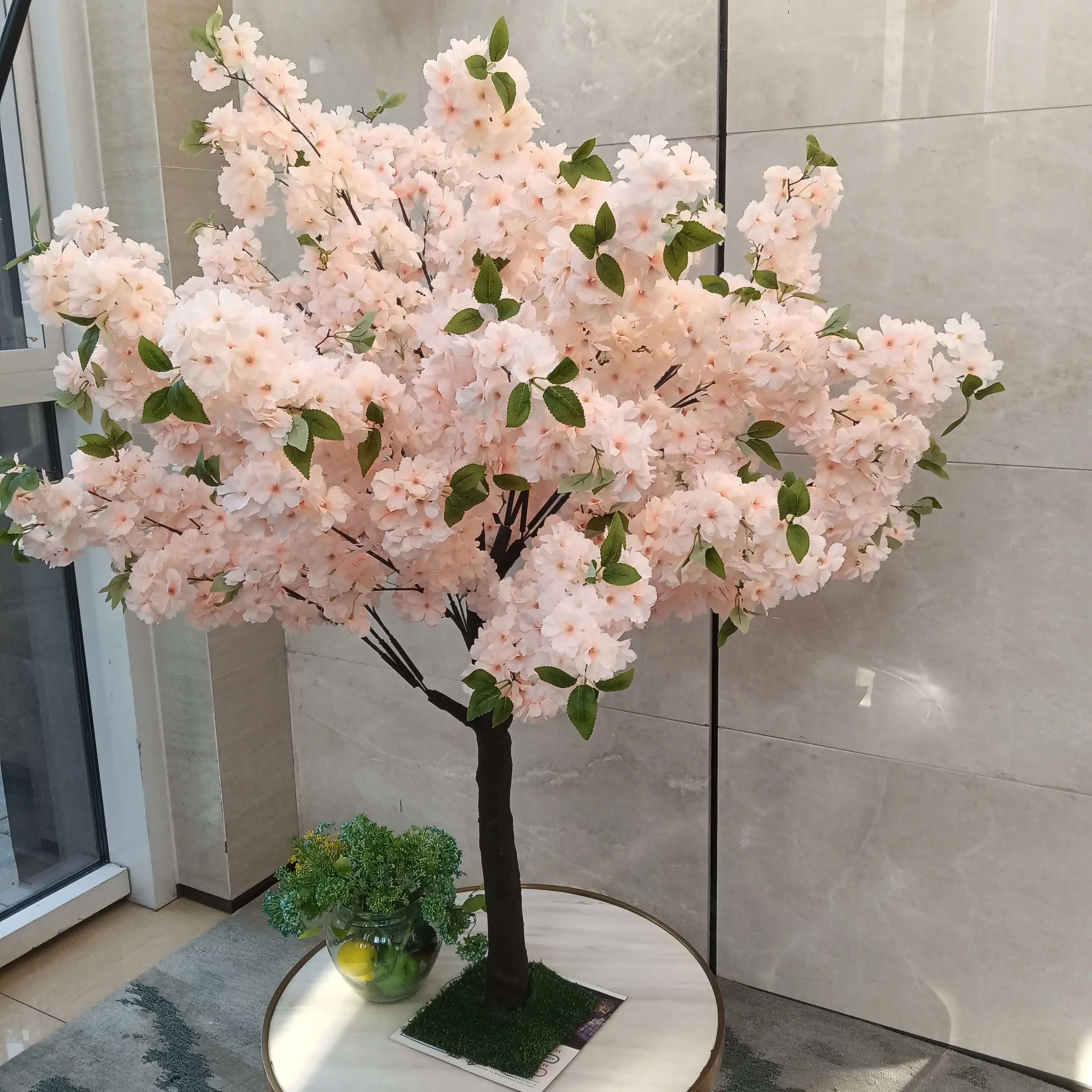 B0213 Pohon Sakura Dekorasi Pernikahan, Pohon Tiruan Pohon Sakura Bunga Sakura Dalam Ruangan Palsu Merah Muda