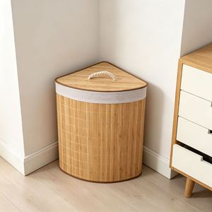 Bamboo woven laundry <b>basket</b>, <b>foldable</b> fabric storage <b>basket</b> for miscellaneous items and toys, with lid, dustproof, large - Product Image 4