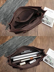 Sac à bandoulière pour ordinateur portable en cuir véritable de luxe multifonctionnel grande capacité, sac à main d'affaires pour hommes, sac de voyage - Product Image 5