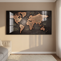 Cuadro de Porcelana con Cristales en Marco Grande, Mapa del Mundo Moderno, Decoración de Pared Industrial, Base de Lona para Sala de Estar, Gran Venta