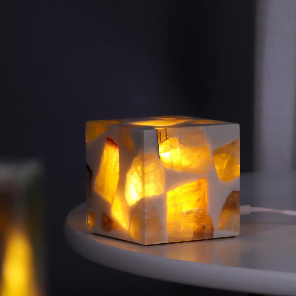 2024 новый уникальный дизайн ручной работы подарки USB Power 3D куб натуральный камень руда настольная лампа светодиодный ночник из эпоксидной смолы
