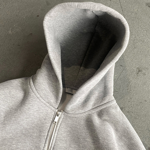 Sweat à capuche de luxe pour homme, coupe ample, double fermeture éclair, automne, 450 g/m², effet vieilli, lourd, 100 % coton tricoté, couleur unie - Product Image 3