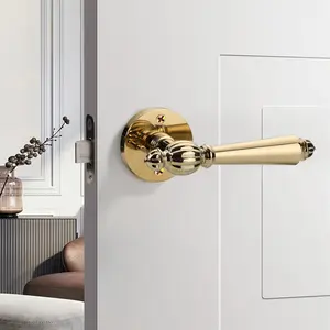 Maçaneta de ouro luxuosa para porta de banheiro, passagem de privacidade, maçaneta de fechadura