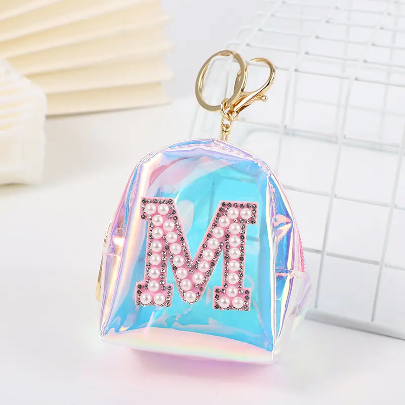 Charm PVC Laser Coin Purse Keychain Mini Holographic Wallet Keychain for Student Id Pack Card Bag Boys Girls Card Holders