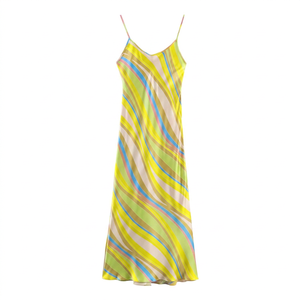 Robe longue rayée à fines bretelles, décontractée pour l'été, couleur bonbon, en polyester tissé, coupe ample, ourlet droit - Product Image 1
