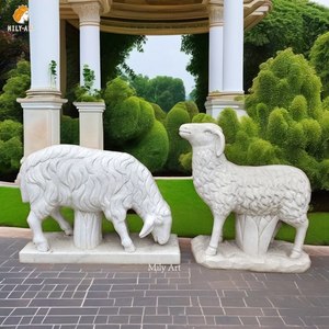 屋外の庭の装飾大理石の動物の彫刻等身大の庭の羊の像 - Product Image 3