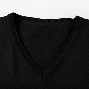Pull à col en V pour homme avec logo personnalisé, pull en coton 100% GOTS à manches longues, tricot décontracté d'hiver pour homme - Product Image 3