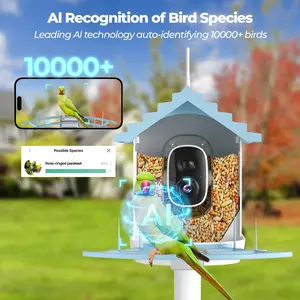 1080p HD Caméra extérieure étanche pour mangeoire à oiseaux Bol intelligent pour animaux de compagnie reconnu par l'IA avec panneau solaire Caméra pour mangeoire à oiseaux Buddy