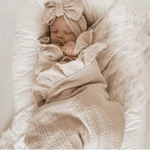 Couverture pour nouveau-né et enfant en bas âge, couvertures d'emmaillotage à volants, gaze à volants, trois couches, coton doux tricoté, couverture d'emmaillotage pour bébé