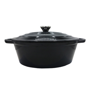 Rôtissoire ovale en fonte émaillée de qualité commerciale, noir brillant, avec couvercle auto-arrosoir pour rôtir - Product Image 4