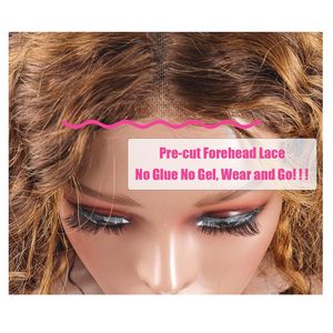 Perruque Bob Fronbanis avec frange, mèches 4/27, sans colle, <span class=keywords><strong>Lace</strong></span> Front, Deep Wave, bouclée, blond miel, densité 180, 16 pouces - Product Image 3