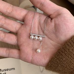 Collar de Plata de Ley S925 con Lazo de Princesa Francesa, Zirconia, Dulce, Exquisito, Simple, Versátil para el Día a Día, Collares de Perlas - Product Image 3