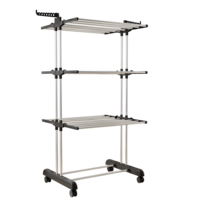 Séchoir à linge en métal pliable et robuste à 4 niveaux, gain de place, avec roulettes, pour intérieur et extérieur