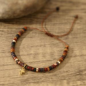 Pulsera de Cuentas de Piedra Estilo <span class=keywords><strong>Emperador</strong></span> para Hombre y Mujer, Diseño Bohemio Vintage con Cruz Bañada en Cobre, Joyería de Moda - Product Image 5