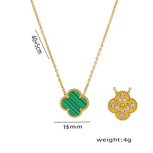 Pendientes, Collar y Pulsera <span class=keywords><strong>de</strong></span> Acero Inoxidable Chapado en Oro <span class=keywords><strong>de</strong></span> 18K con Diseño <span class=keywords><strong>de</strong></span> Trébol, Joyería Clásica <span class=keywords><strong>de</strong></span> Lujo <span class=keywords><strong>de</strong></span> Diseñador Famoso - Product Image 6