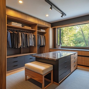 Clóset Moderno de Lujo Senger con Armarios de Madera Oscura, Almacenamiento Integrado, Iluminación LED y Asiento de <span class=keywords><strong>Ventana</strong></span> con Superficie de Mármol - Product Image 5