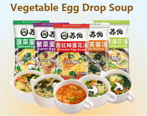 Mélange instantané pour soupe aux œufs, assortiment <span class=keywords><strong>de</strong></span> saveurs avec <span class=keywords><strong>tomate</strong></span>, algues et épinards, 5 sachets (6g chacun), soupe à base d'extraits <span class=keywords><strong>de</strong></span> légumes - Product Image 1