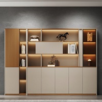 Meuble de bureau combiné : classeur et armoire, étagères de rangement de types variés