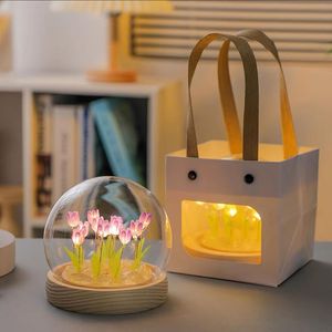 Diy hecho a mano tulipán lámpara de mesa de <span class=keywords><strong>cristal</strong></span> luz de noche personalización bola de <span class=keywords><strong>cristal</strong></span> flor tulipanes Led luz de noche - Product Image 3