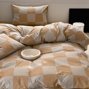 新款热销产品柔软保暖简单格子图案床单被套床单