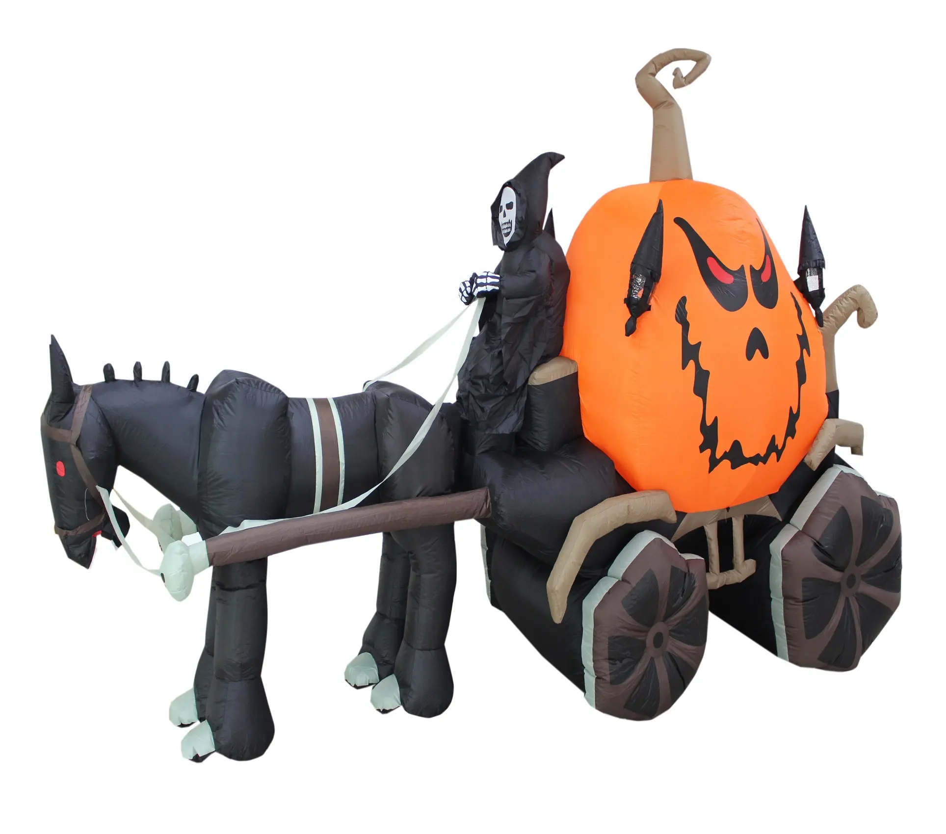 350cm long inflatable ghost rides a pumpkin cart with lights for halloween decoration giant Halloween decoration inflatable