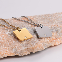 Bijoux personnalisés plaques en acier inoxydable zircon blanc carré pendentif collier pierre précieuse pour la gravure au laser