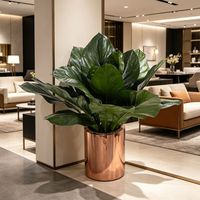 Plantes artificielles d'anthurium hautement réalistes en pot, feuillage tropical artificiel réaliste avec pot en métal or rose