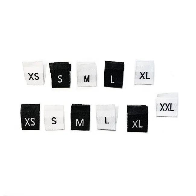 cheap wholesale custom clothing garment clothes t-shirt s m l xl black white centerfold woven size labels for shirt collar