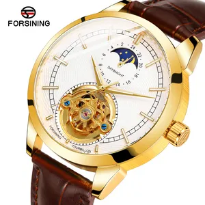 Nuovo prodotto originale FORSINING marca orologio fase lunare OEM blu personalizzato lusso uomo movimento meccanico automatico orologi scheletro