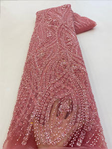 ผ้าลูกไม้ปักลายหรูหราประดับด้วยเลื่อมและมุก NI.AI Stripe Beads Pearls Lace สำหรับชุดแต่งงาน - Product Image 3