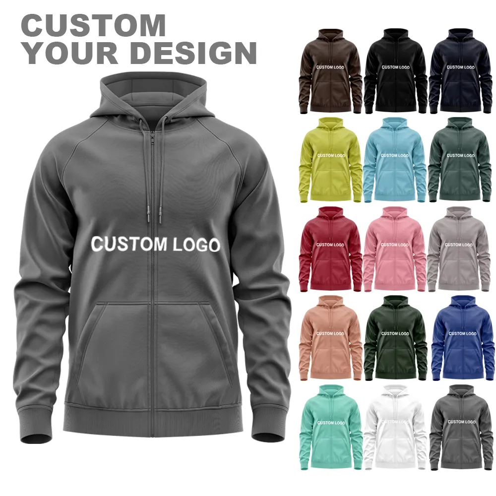 Healy Custom Your Design Puff Screen Print Sweatshirt Men Total Zip Up Oversized Hoodies Streetwear Custom Zip Up Hoodie