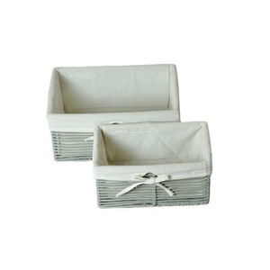 Woven <b>Storage</b> <b>Basket</b> Rectangle <b>White</b> Canvas Lining Clothes Organizer Dormitory Use - Product Image 3