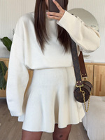 Robe midi en fibre de bambou à col roulé et manches longues, style décontracté européen et américain, tricotée, pour femme, collection automne 2027