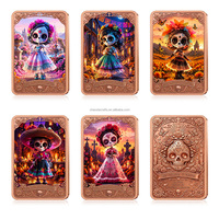 Barre de cuivre fin 0,999 de 1 oz, motif Crâne de sucre Catrina du Jour des Morts imprimé en couleur, barre d'art en cuivre de 1 oz, lingot métallique de collection