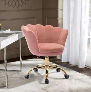 Silla de <span class=keywords><strong>Oficina</strong></span> Giratoria de Terciopelo <span class=keywords><strong>Rosa</strong></span>, con Ruedas Doradas, Popular como Silla de Maquillaje, Directo de Fábrica - Product Image 2