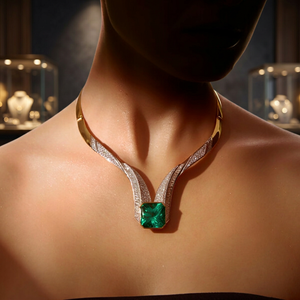 Collar con Colgante de Oro Sólido de 18K para Mujer, Corte Esmeralda, con Detalles de Diamantes, Diseño Geométrico, Joyería de Boda de Lujo - Product Image 3