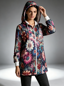 SWEET BABE เสื้อแจ็คเก็ตสีฟ้าพิมพ์ลายดอกไม้ขนาดพลัสไซส์สำหรับผู้หญิง – เสื้อฮู้ดมีซิปแบบลำลองพร้อมดีไซน์ลายดอกเดซี่ - Product Image 4