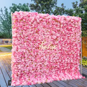 A-FW015 Wholesale Artificial Roll Up Flower Wall Backdrop Red Fabric Flower Wall Panel 8ft X 8ft Rose Wall Flowers Decor