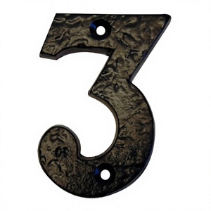 Número de metal Signo Escultura Hierro fundido 3 Número Hotel Puerta de casa y montado en la pared Tres 3 No. Placa Acabado libre de óxido - Product Image 1