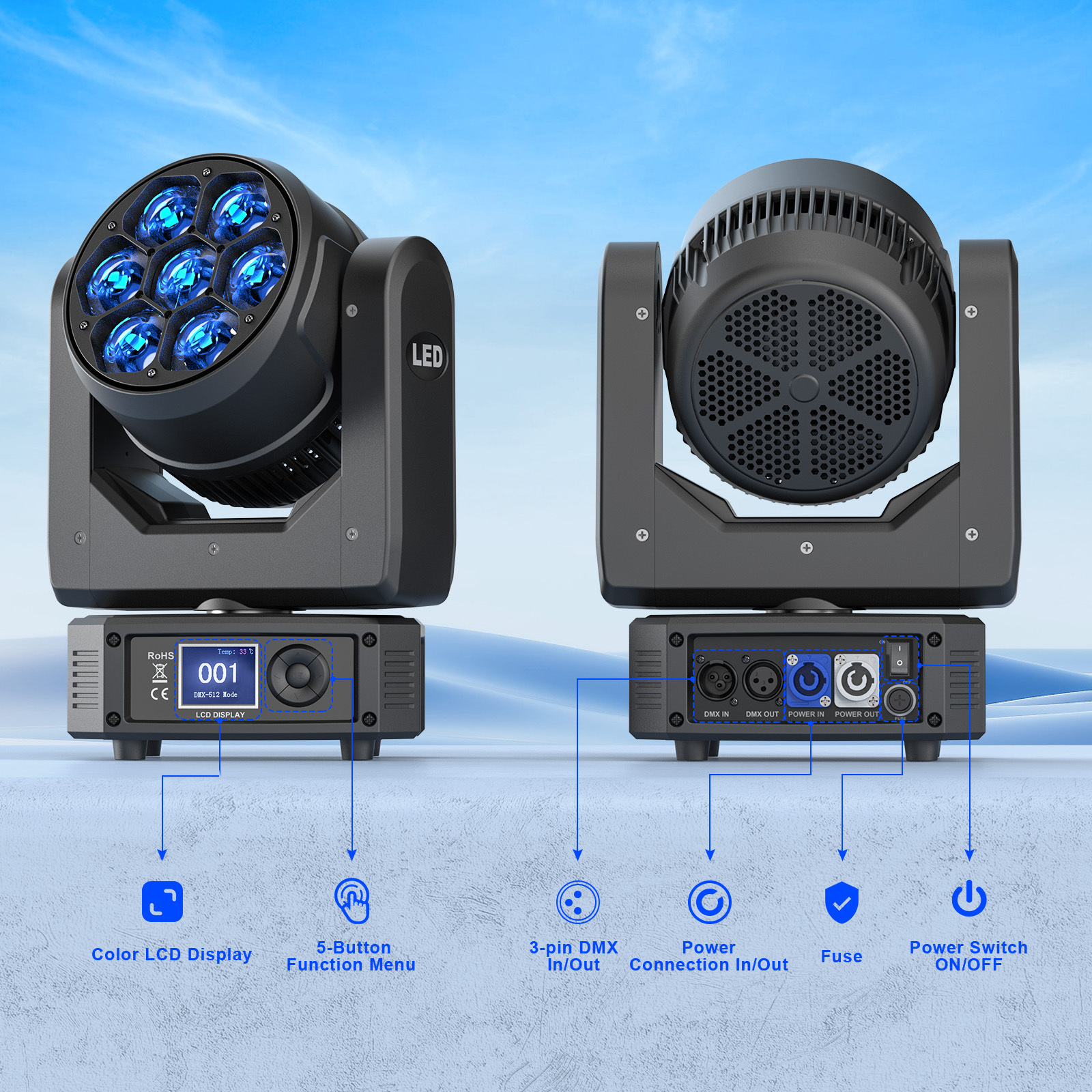 U`King 280W LED RGBW 4in1ムービングヘッドライト - DMX制御、照明 