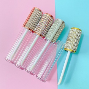 Gran oferta MOQ 100 piezas Logotipo personalizado Metálico 6ml Oro Plata Contenedores líquidos Tubo de brillo de labios de diamantes de imitación vacío - Product Image 2