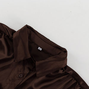 Nuova Tendenza Moda 2025: <span class=keywords><strong>Blusa</strong></span> Elegante <span class=keywords><strong>Marrone</strong></span> a Maniche Lunghe Svasate in Raso per Donne d'Ufficio con Sciarpa - Product Image 5